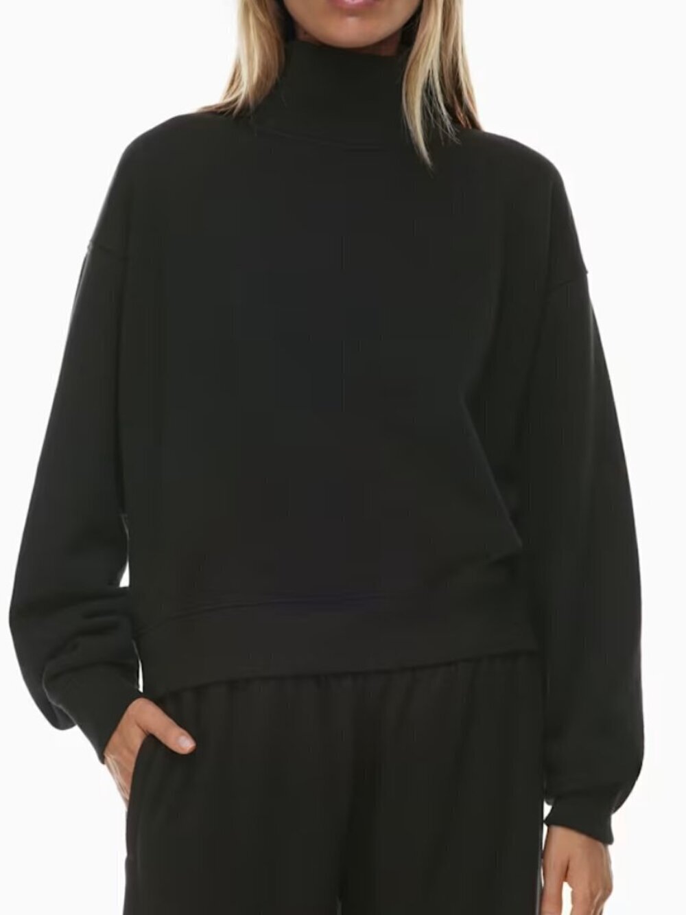 ZARA Black Cowl Neck Fleece Pullover Sweatshirt